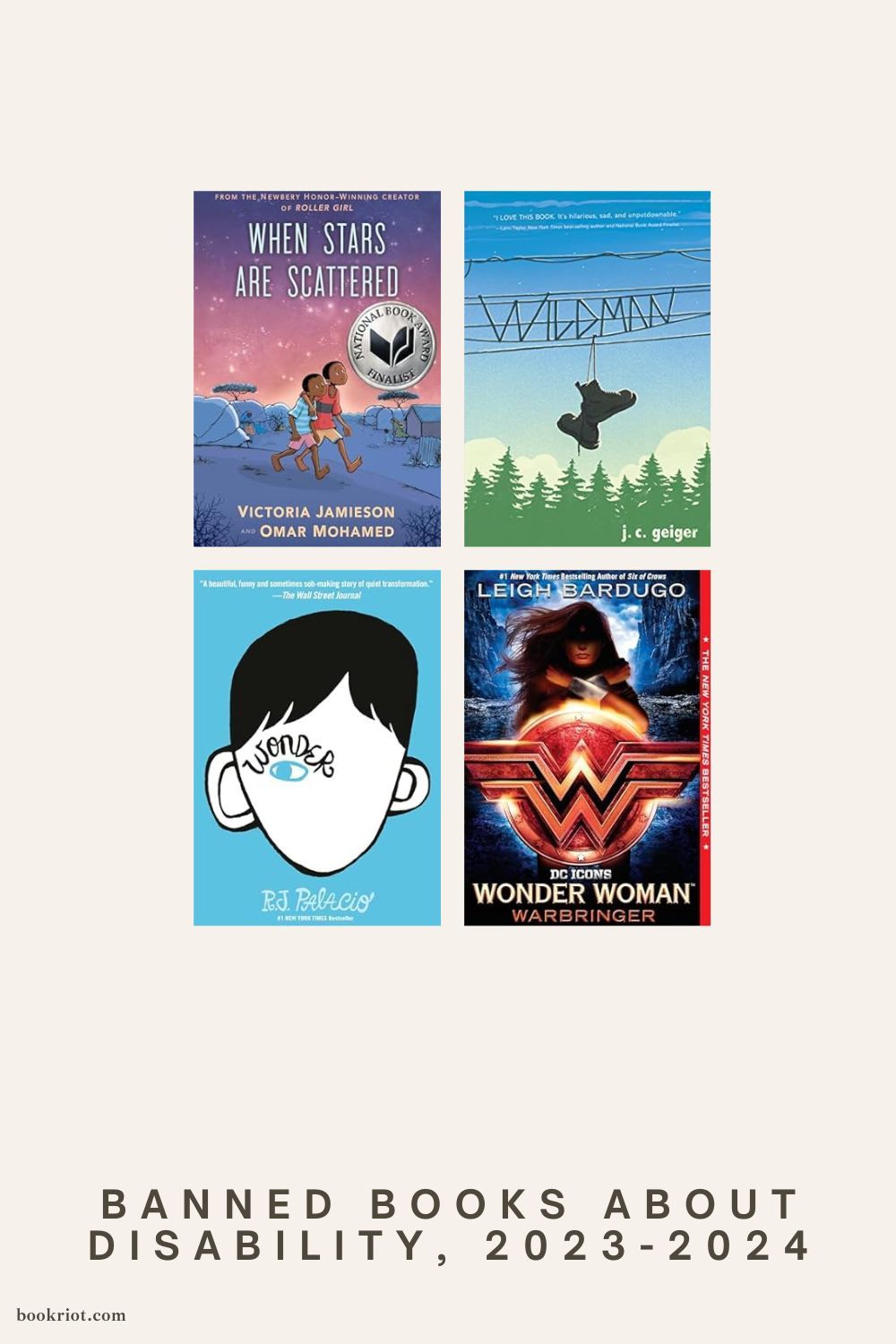 Image of a book cover collage of 9 banned books about disability. Titles of books are in text below the image. 