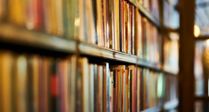 books on library shelves