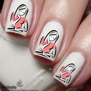 nail decals of an illustration of an outlined person reading an open book