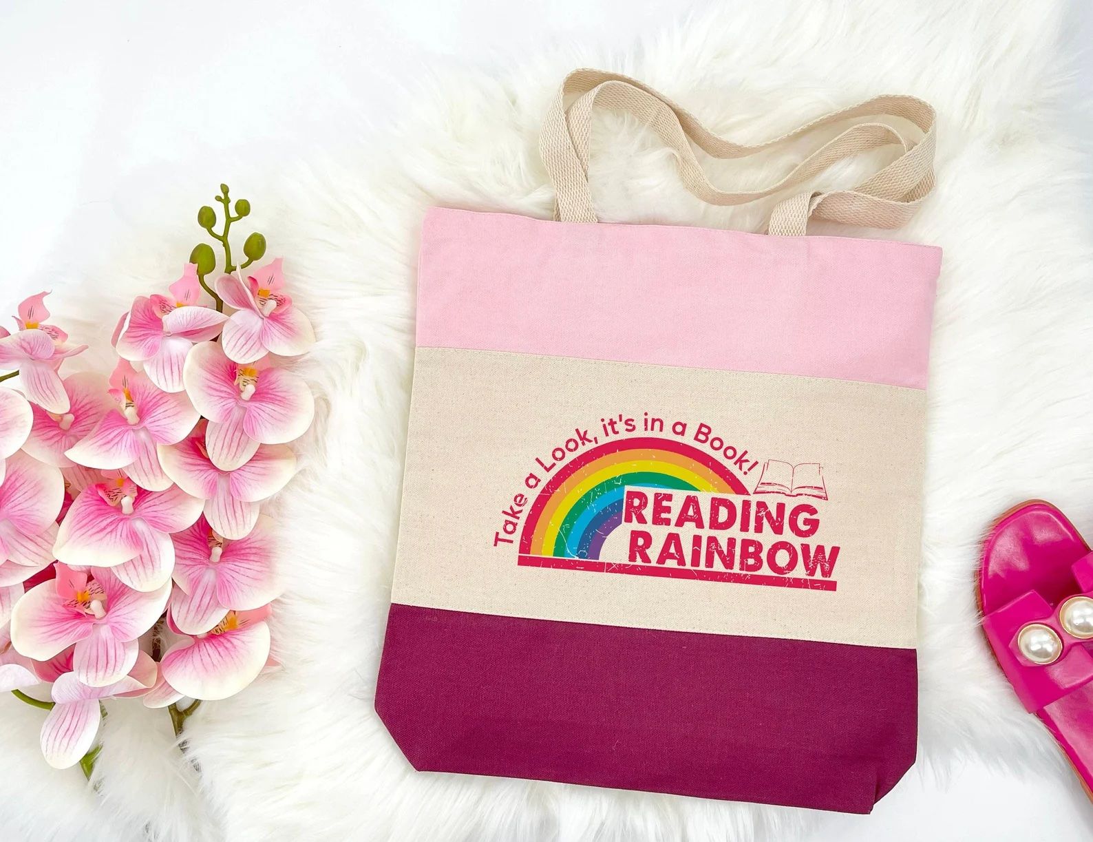 a photo of a Reading Rainbow tote bag