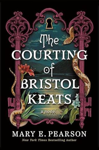 cover of The Courting of Bristol Keats by Mary E. Pearson; two pink keys framing an ocean at night