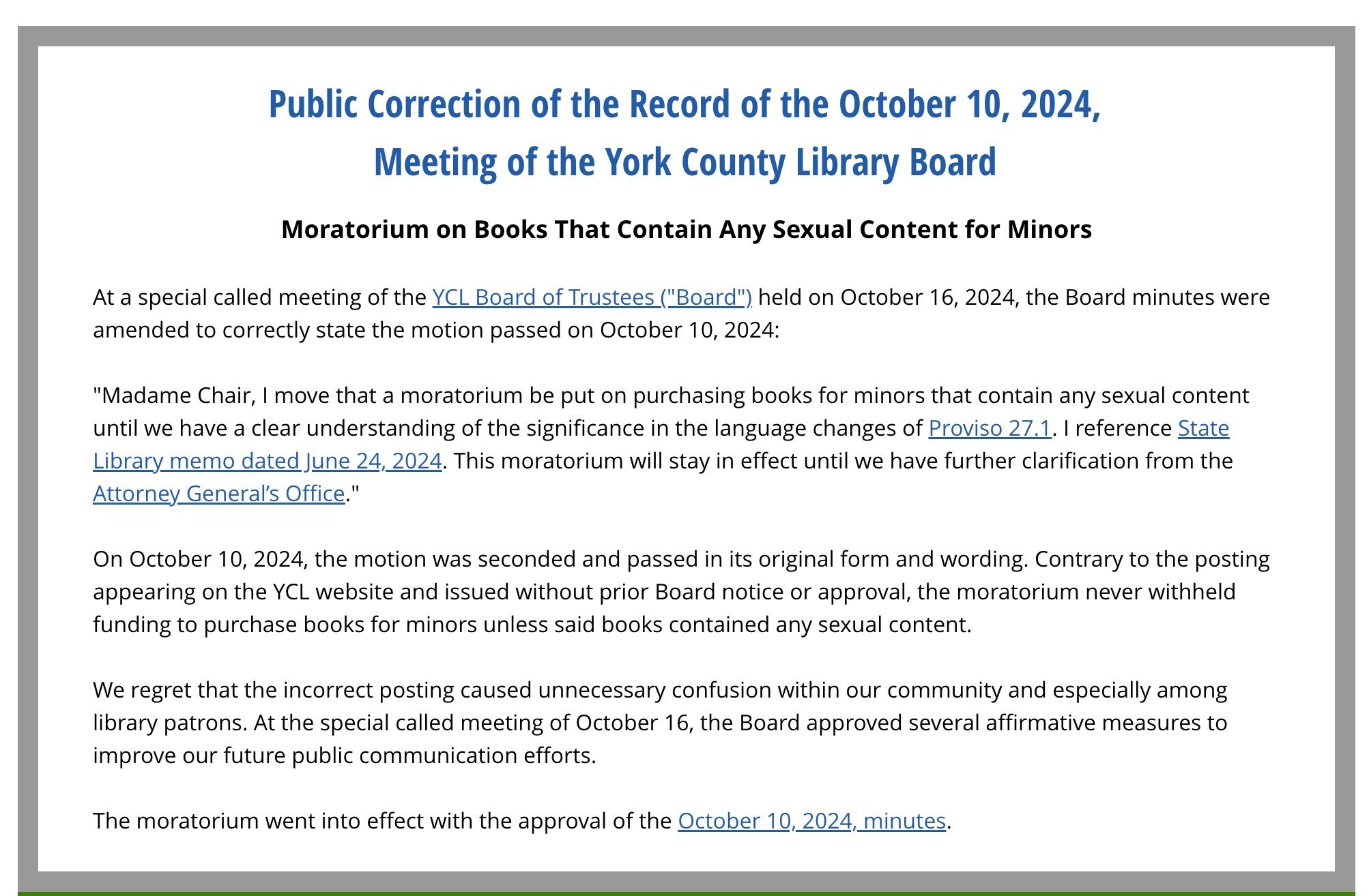 new public statement from york county libraries, available on their website here: https://www.yclibrary.org/ 