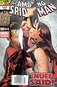 The cover of Spider-Man #545, showing a shattered picture of Spider-Man and Mary Jane embracing, and a red-gloved hand holding a fragment of the image.