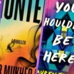 cropped covers of four mystery novels with colorful book covers