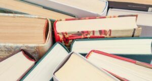 books sitting upright next to each other