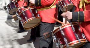 image of a marching band drum line