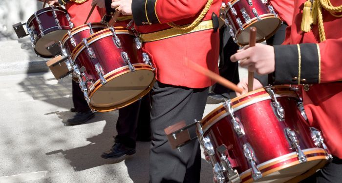 image of a marching band drum line