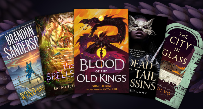 five fantasy novel covers fanned out