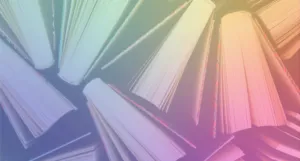 books with a rainbow gradient overlaid