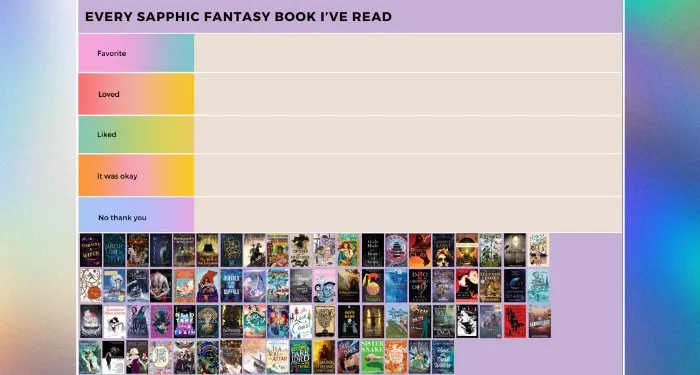 a blank tier ranking board of sapphic fantasy books