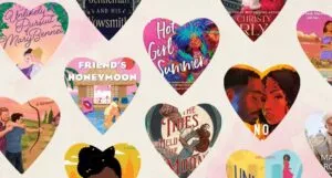a collage of heart shaped excerpts from romance covers