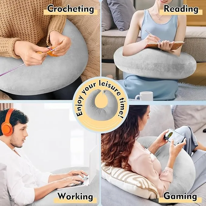 an arm rest pillow being used for crafting, reading, gaming, and working