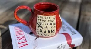 a mug with a VE Schwab quotation