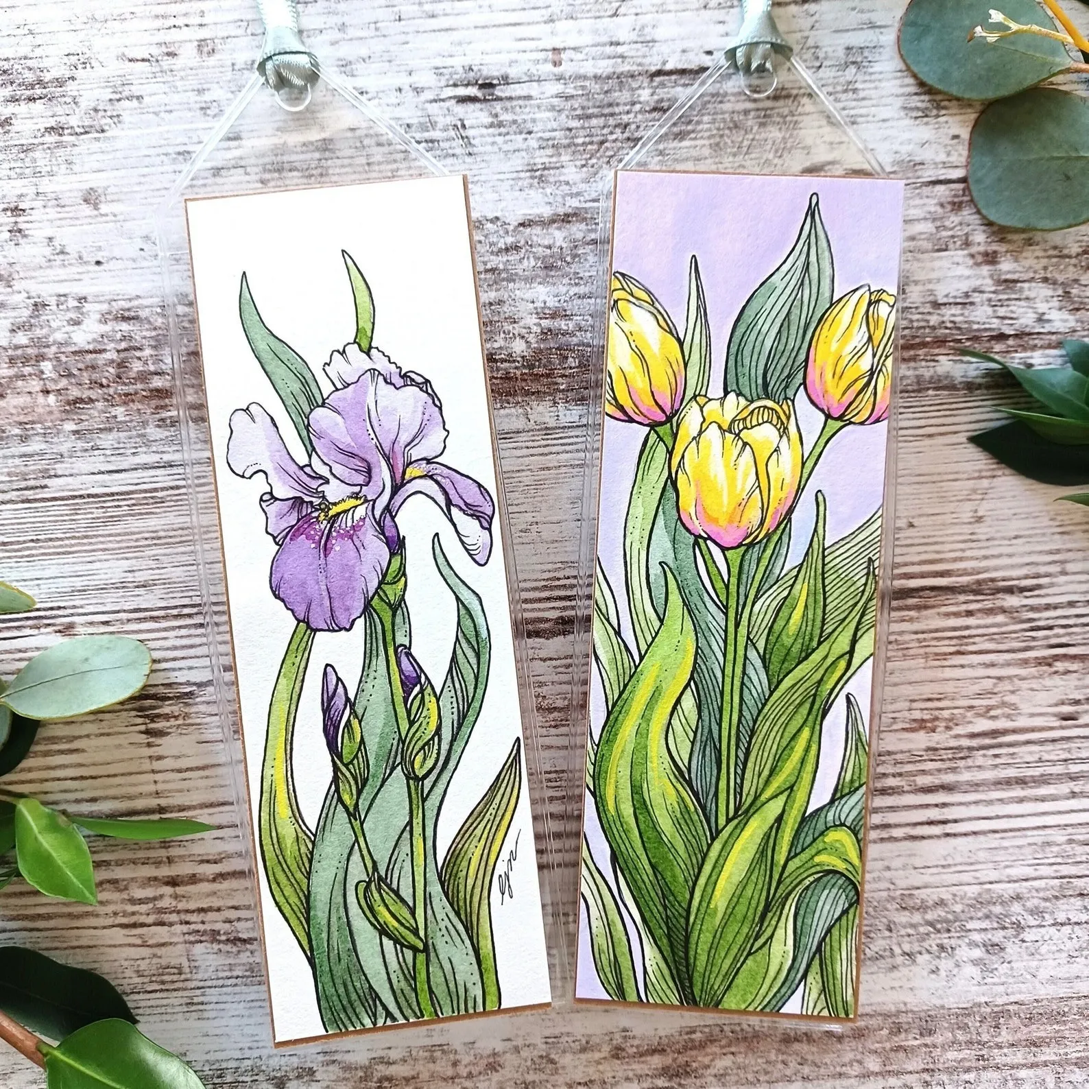 two Hand-Painted Flower Bookmarks