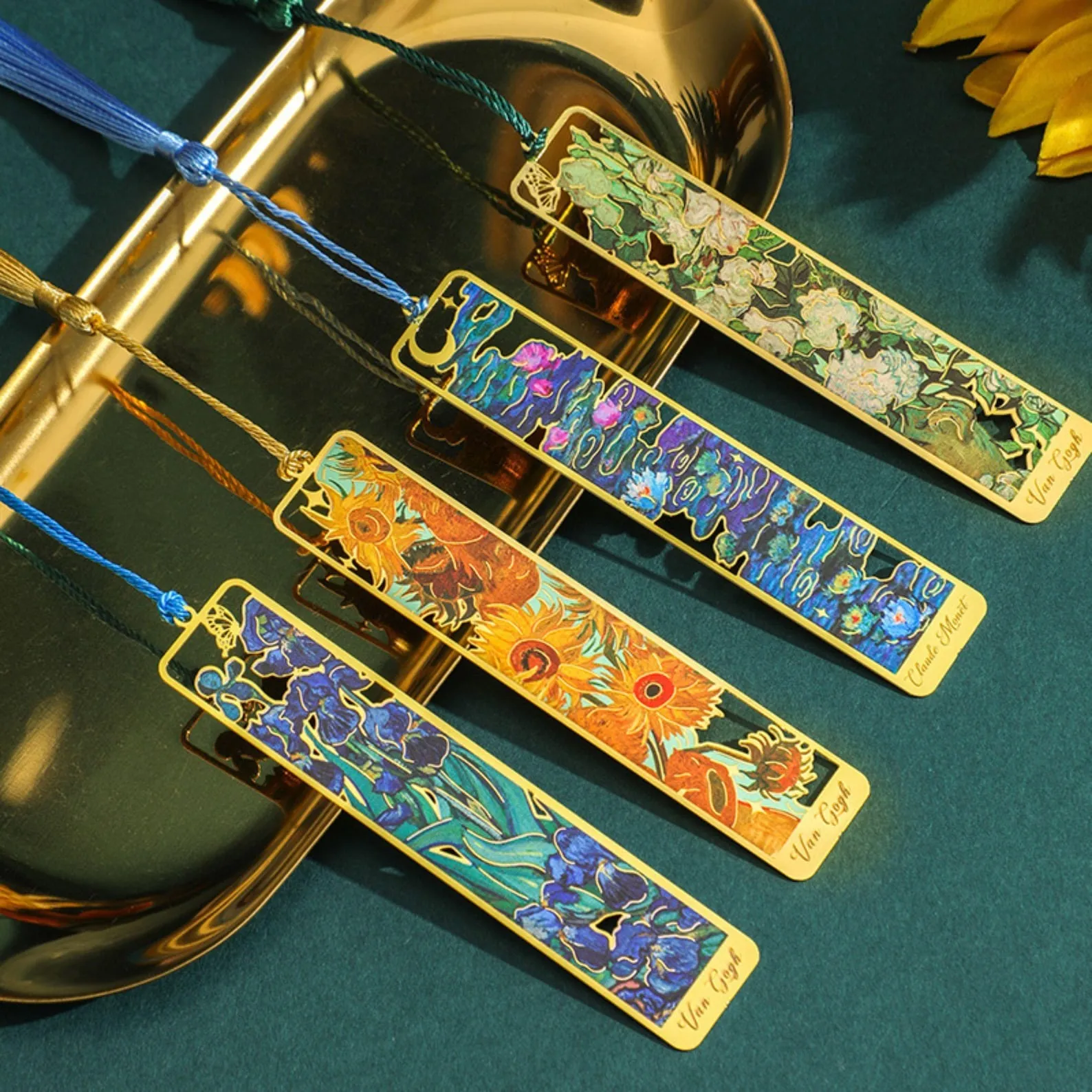 metal bookmarks with florals by Monet and Van Gogh